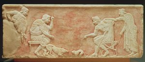 Animal baiting, relief from a statue base found in the Dipylon cemetery, Athens, c.510 BC